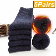 5 Pairs Thick Wool Thermal Socks – Unisex Winter Warm Cotton Blend, Cozy Christmas Socks for Cold Weather, Durable & Moisture-Wicking, Fits Sizes 6-12