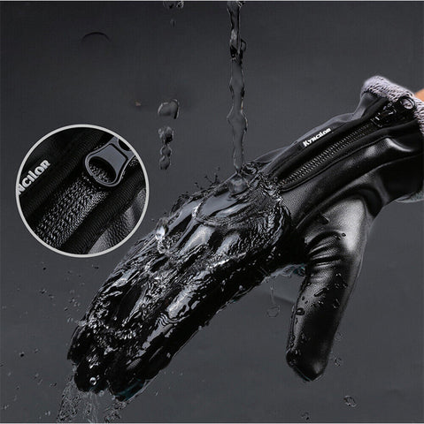 Men'S Winter Warm Leather Gloves Non-Slip Windproof Driving Touch Screen Gloves