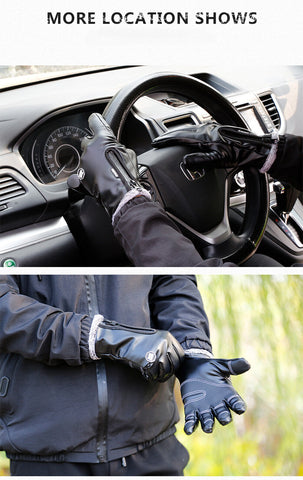 Men'S Winter Warm Leather Gloves Non-Slip Windproof Driving Touch Screen Gloves