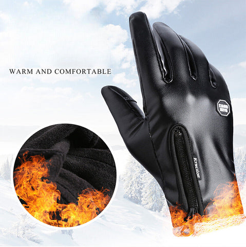 Men'S Winter Warm Leather Gloves Non-Slip Windproof Driving Touch Screen Gloves