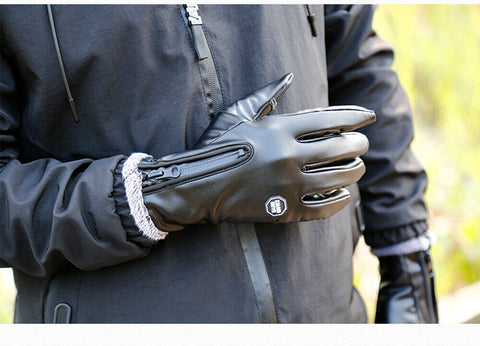 Men'S Winter Warm Leather Gloves Non-Slip Windproof Driving Touch Screen Gloves