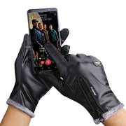 Men'S Winter Warm Leather Gloves Non-Slip Windproof Driving Touch Screen Gloves